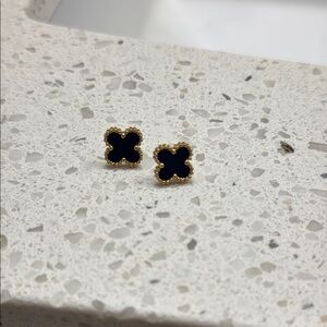 Gold and Black Clover Stud Earrings